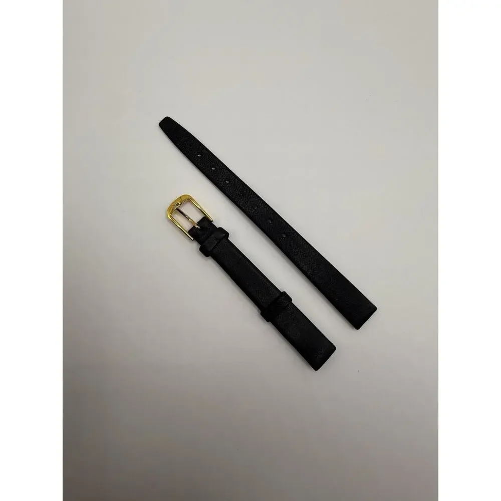 10mm KREISLER Golf Leather Black NOS Vintage Watch Band & Gold-Tone Buckle